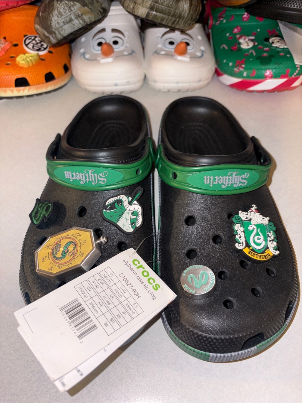 Black Clogs with Green Slytherin Accents